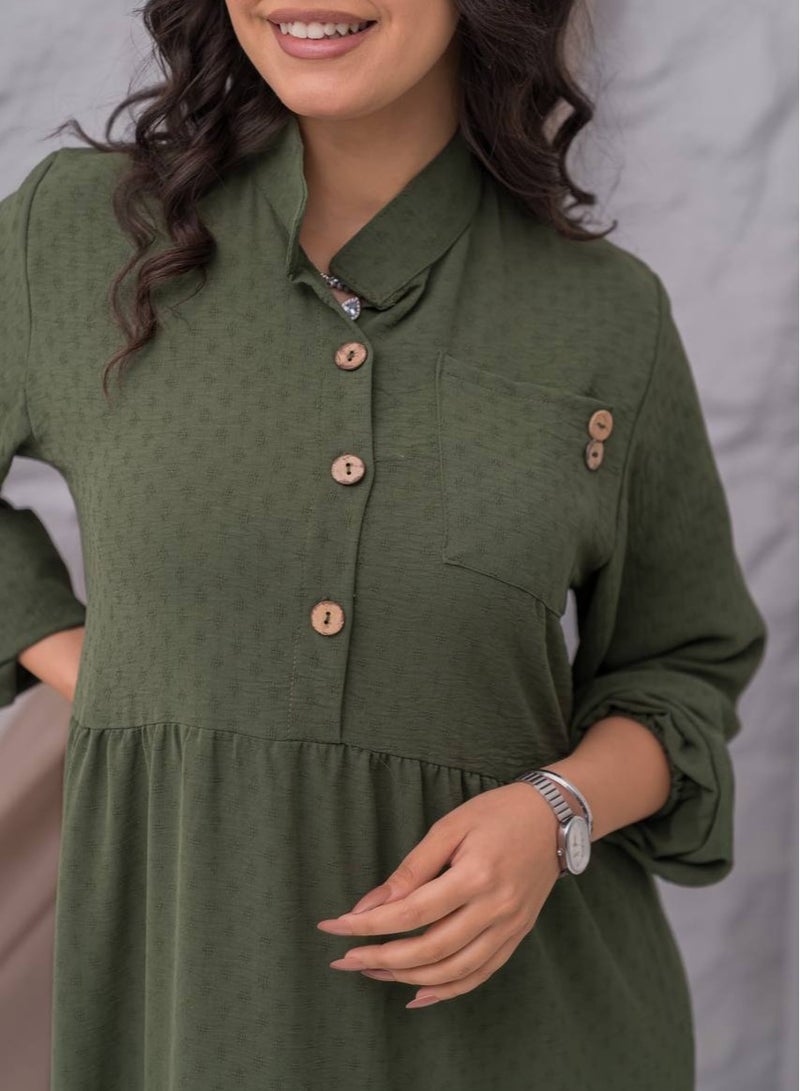 برايدس جلابية سادة مميزه بأزرار خشبية لمظهر طبيعي وأنيقA-385 - Image 1