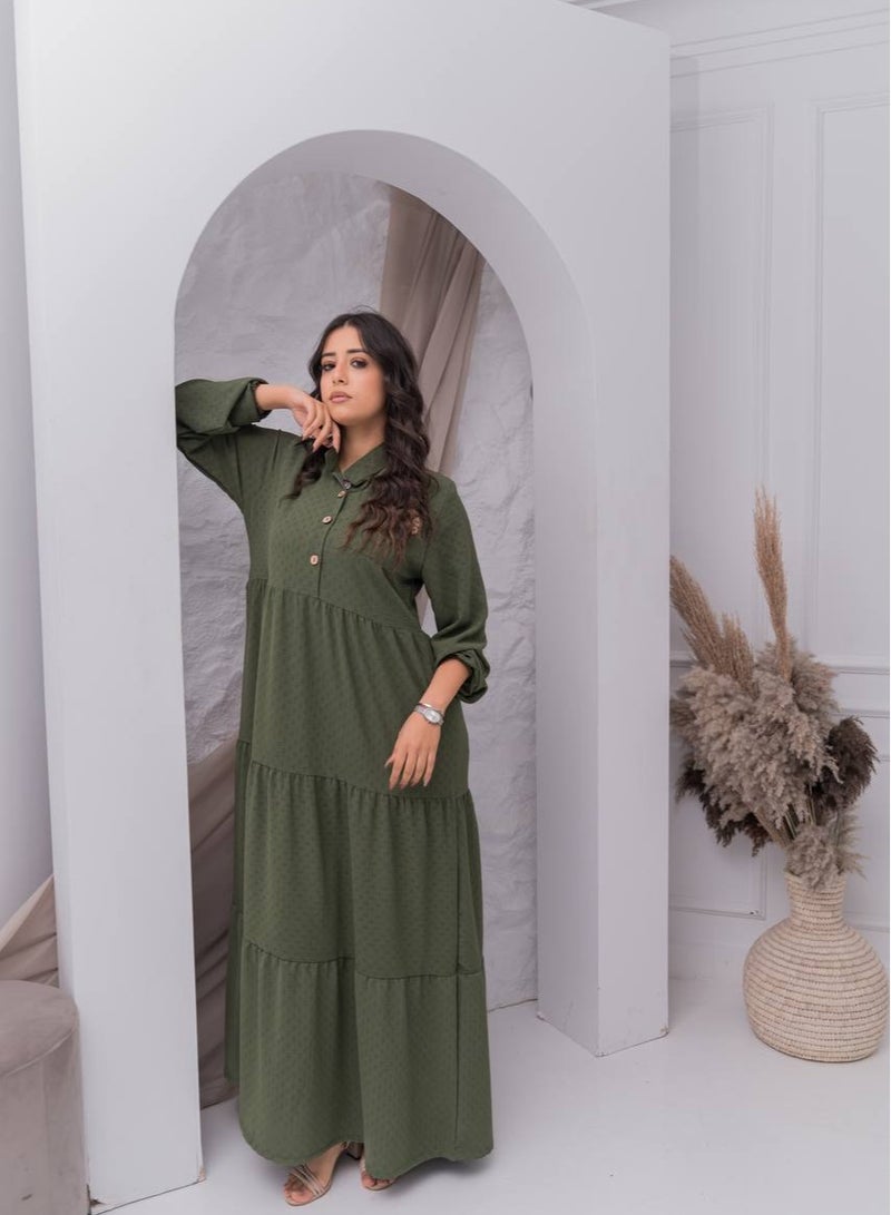 برايدس جلابية سادة مميزه بأزرار خشبية لمظهر طبيعي وأنيقA-385 - Image 2