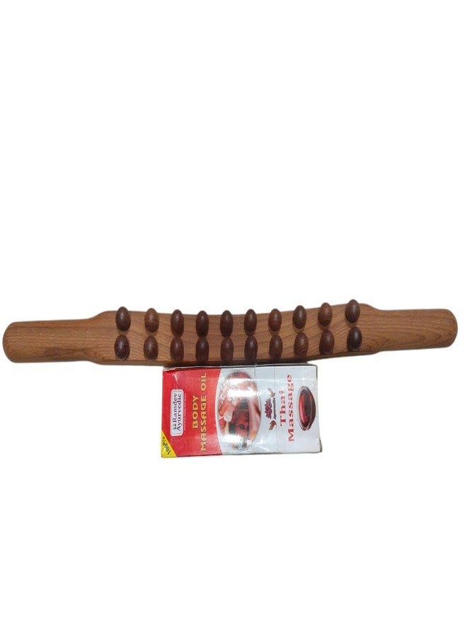 Acumart Wooden Massage Roller Stick with 20 Ball Points, Double Roller Gua Sha Therapy Tool for Body, Neck, Shoulder, Back Relief with Massage Oil Combo Pack - Image 1