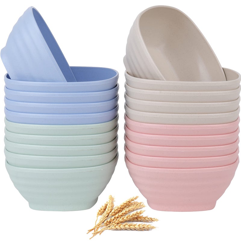 SOUJOY 20 Pack Unbreakable Cereal Bowls 20 Oz Wheat Straw Bowls Reusable Soup Bowls for Snacks Rice Condiments Side Dishes Ice Cream Microwave and Dishwasher Safe