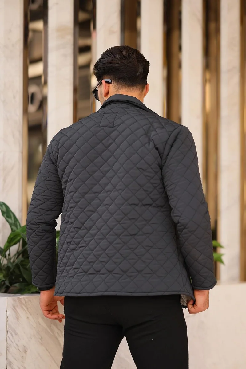 Pobudo Quilted Smoke Color Fur Lined Men's Coat