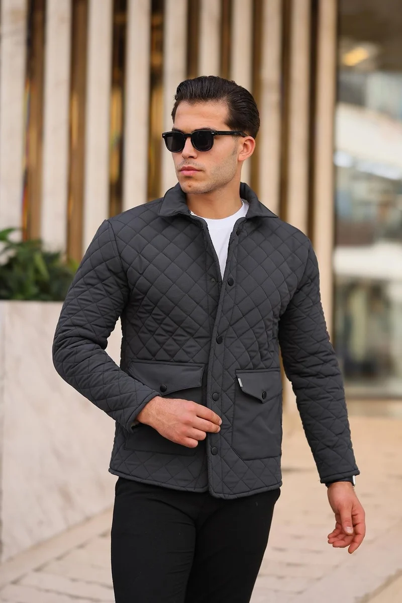 Pobudo Quilted Smoke Color Fur Lined Men's Coat