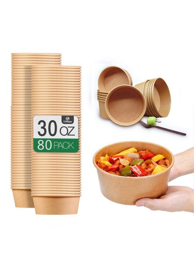 TOPtoper 30 Oz Disposable Paper Bowl, 80 count Biodegradable Paper Bowls Party Supplies for Hot/Cold Food, Soup - Image 1