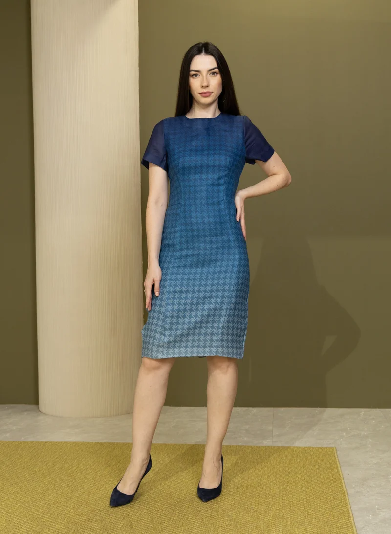 Lalele Ombré Houndstooth Linen Dress in Violet