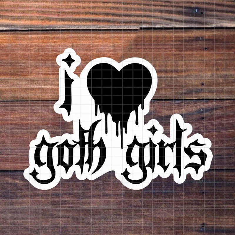 3 Inch Polychrome I Love Goth Girls Dripping Heart Gothic Style Vinyl Sticker - Image 1