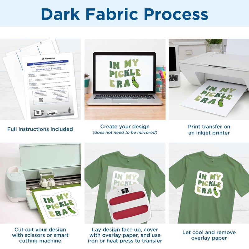 PrintWorks Iron on Heat Transfer Paper for Inkjet Printer - Printable Heat Transfer Vinyl for Dark Fabric (Printable HTV) - 8.5" x 11" - 40 Sheets - Made in The USA - Iron on Vinyl (00529C) - Image 3