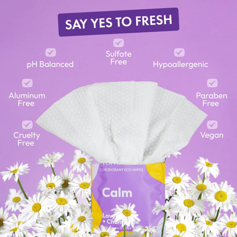 FOMIN Travel Deodorant Wipes - 30 Count - Lavender and Chamomile pH Balanced, Hypoallergenic Mini Deodorant Wipes For Women and Men - Plastic-Free, Individually Wrapped Underarm & Body Wipes - Image 3