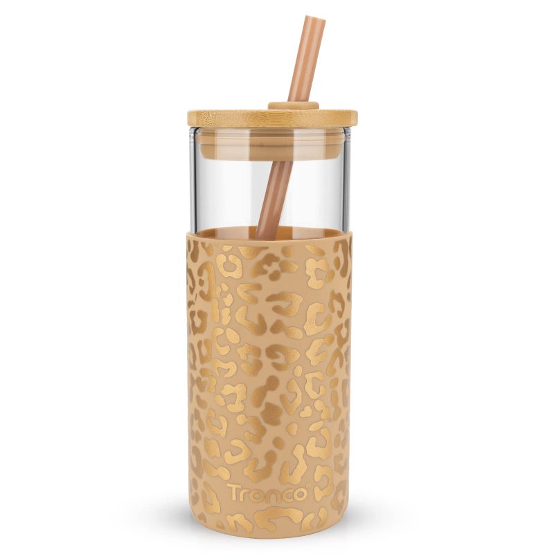 Tronco 20 oz Glass Tumbler with Straw and Lid Glass Cup with Lid and Straw Iced Coffee Cup Reusable Smoothie Cups Bamboo Lid and Protective Silicone Sleeve  BPAFree