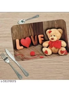 SAFONEX SAFONEX Printed PVC 6 Piece Dining Table Placemat Set with Tea Coasters Brown Teddy Bear Print  - Image 1