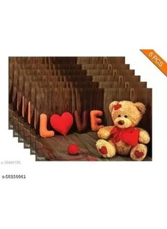 SAFONEX SAFONEX Printed PVC 6 Piece Dining Table Placemat Set with Tea Coasters Brown Teddy Bear Print  - Image 4