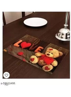 SAFONEX SAFONEX Printed PVC 6 Piece Dining Table Placemat Set with Tea Coasters Brown Teddy Bear Print  - Image 2