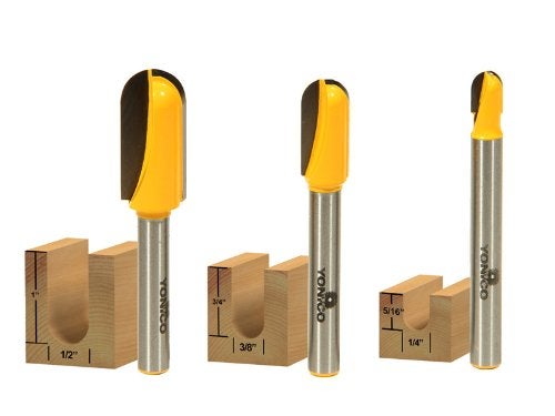 YONICO Round Nose Core Box Router Bit Set 3 Bit 1/4-Inch Shank 14360q - Image 2