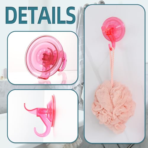 Antimbee Suction Cup Hooks10 Pack Reusable Suction Cup HangersRemovable Small Suction Cups for ShowerBathroomGlassDoorWindowsKitchenUp to 11 lbs on Smooth Surface Transparent Pink - Image 3