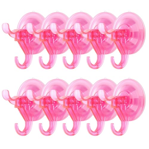 Antimbee Suction Cup Hooks10 Pack Reusable Suction Cup HangersRemovable Small Suction Cups for ShowerBathroomGlassDoorWindowsKitchenUp to 11 lbs on Smooth Surface Transparent Pink - Image 1