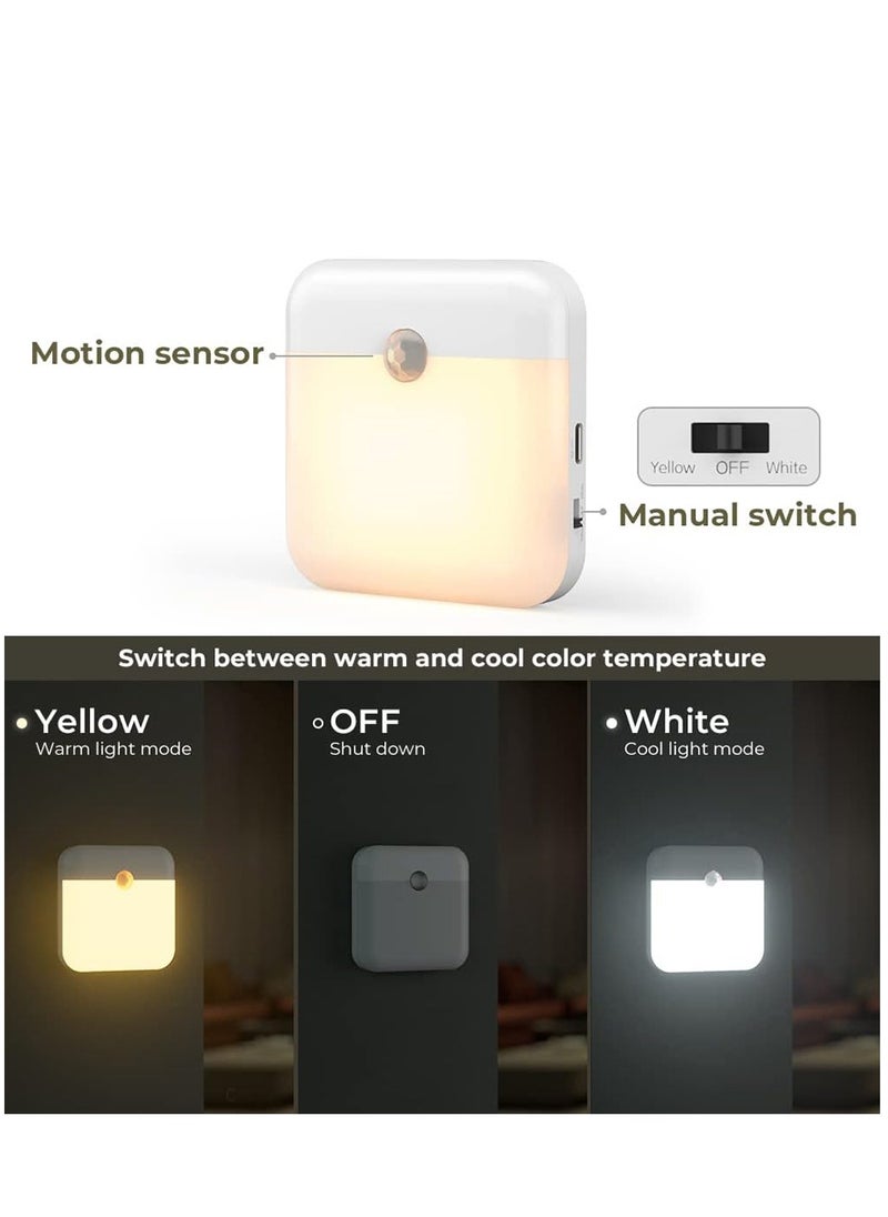 Furtey Smart Motion Sensor Night Light [Pack of 2] Type-C Charging Cable, Rechargeable Warm and White Night Lamp with Magnetic Attachment for Bedroom, Hallway, Stairs  - Image 3