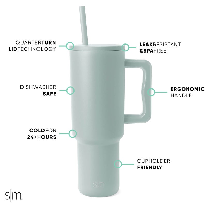 Simple Modern 40 oz Trek Tumbler with Handle and Straw Lid | Cup Holder Friendly Insulated Stainless Steel Travel Mug | Sea Glass Sage - Image 1