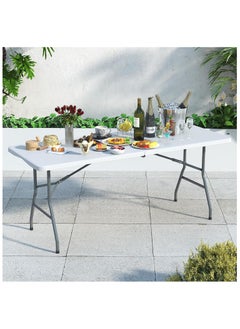 NNEWVANTE Foldable Table 6ft, Plastic Folding Table, Portable Heavy Duty Dining Table with Lock Function & Carrying Handle, Outdoor Indoor Foldable White Table for Camping Party Picnic  - Image 1