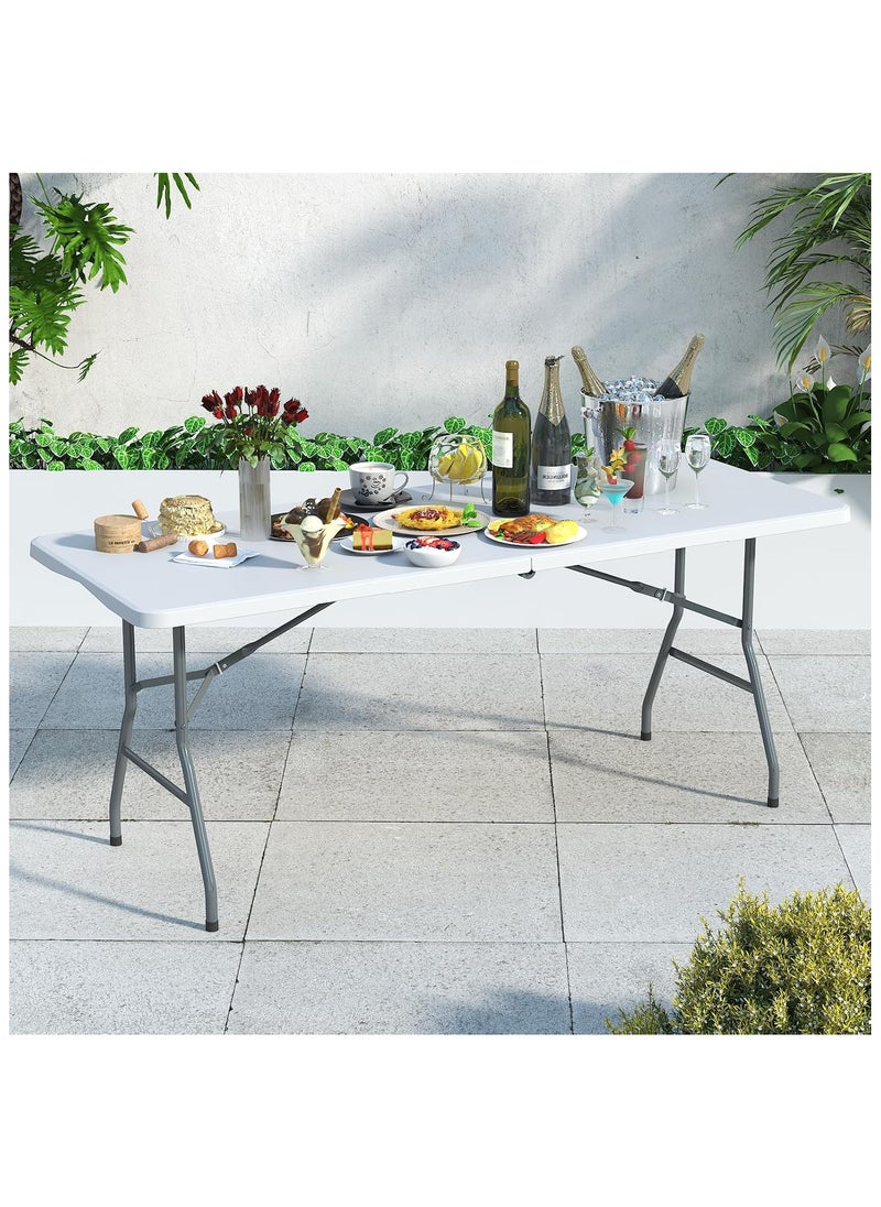 NNEWVANTE - Foldable Table 6ft, Plastic Folding Table, Portable Heavy Duty Dining Table with Lock Function & Carrying Handle, Outdoor Indoor Foldable White Table for Camping Party Picnic - Image 1