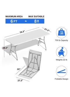 NNEWVANTE Foldable Table 6ft, Plastic Folding Table, Portable Heavy Duty Dining Table with Lock Function & Carrying Handle, Outdoor Indoor Foldable White Table for Camping Party Picnic  - Image 2