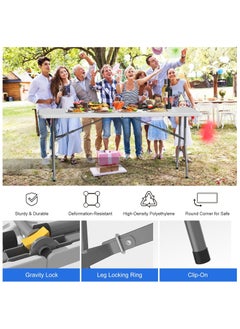 NNEWVANTE Foldable Table 6ft, Plastic Folding Table, Portable Heavy Duty Dining Table with Lock Function & Carrying Handle, Outdoor Indoor Foldable White Table for Camping Party Picnic  - Image 3