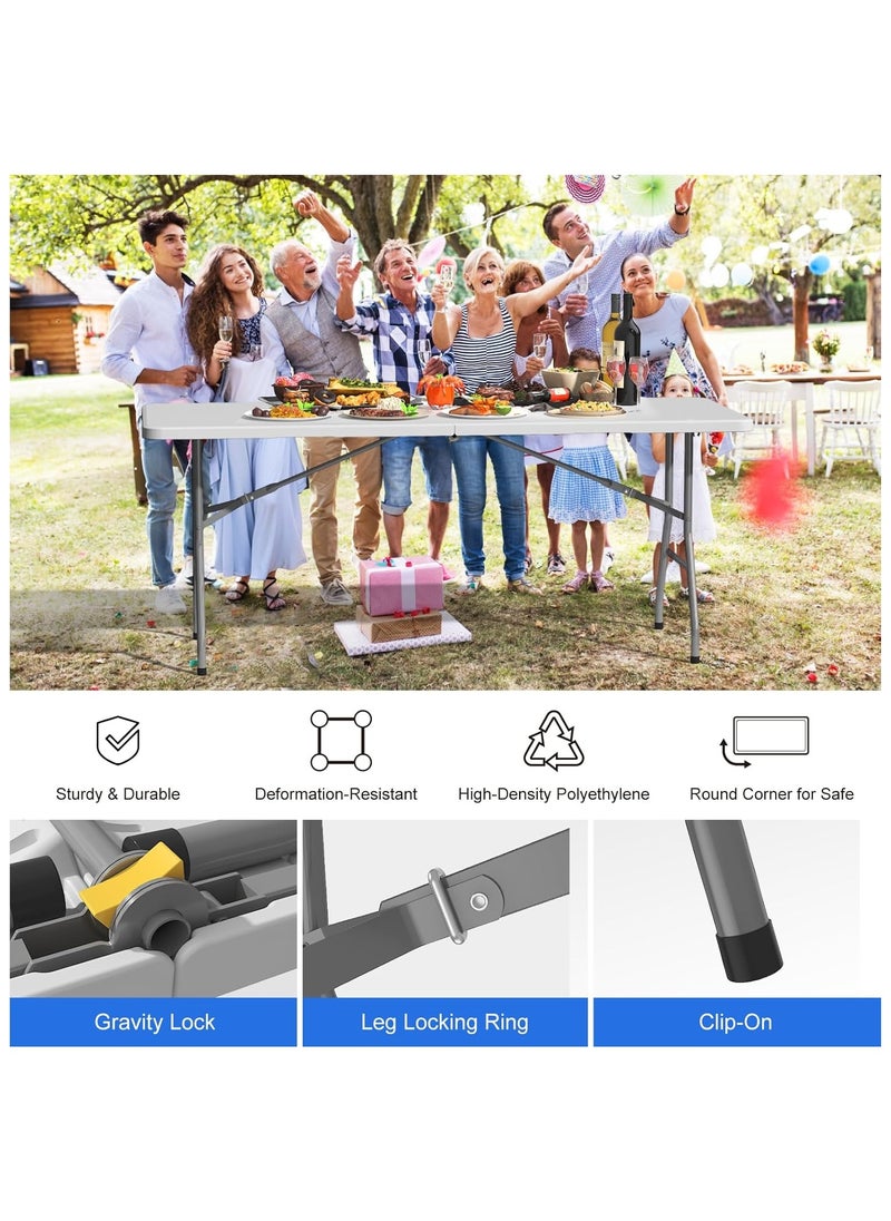 NNEWVANTE - Foldable Table 6ft, Plastic Folding Table, Portable Heavy Duty Dining Table with Lock Function & Carrying Handle, Outdoor Indoor Foldable White Table for Camping Party Picnic - Image 1