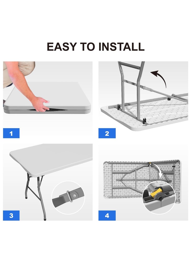 NNEWVANTE - Foldable Table 6ft, Plastic Folding Table, Portable Heavy Duty Dining Table with Lock Function & Carrying Handle, Outdoor Indoor Foldable White Table for Camping Party Picnic - Image 1