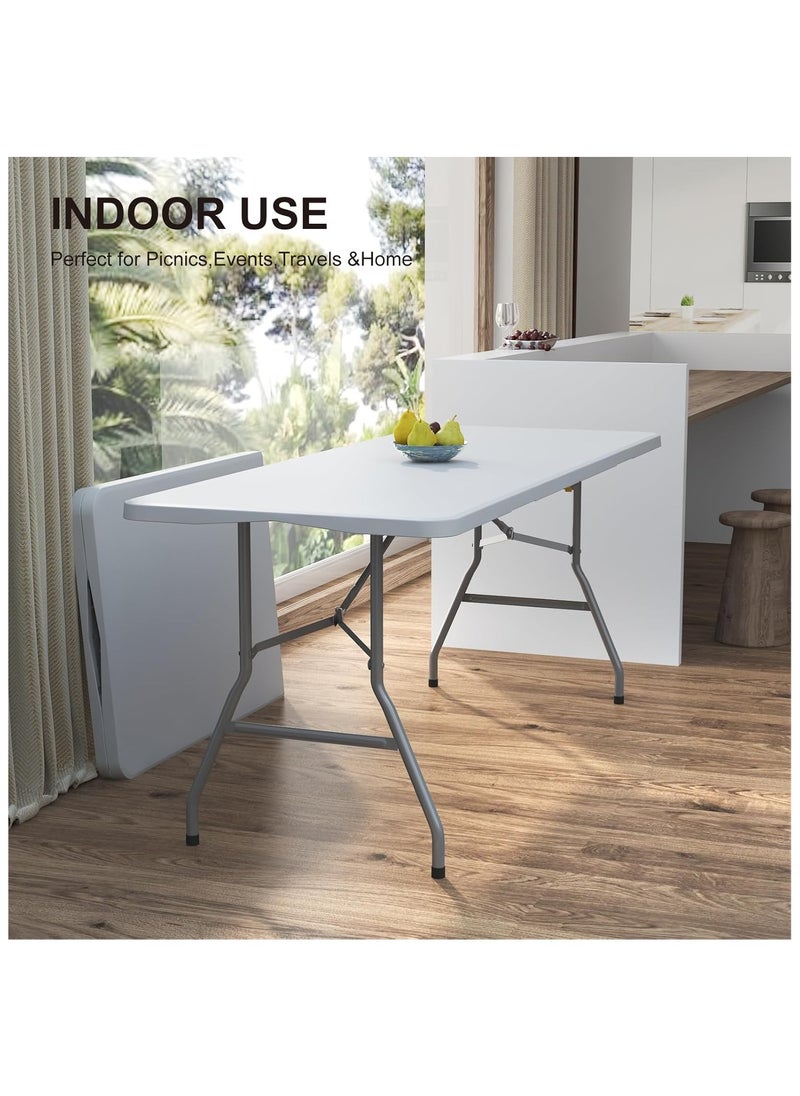 NNEWVANTE - Foldable Table 6ft, Plastic Folding Table, Portable Heavy Duty Dining Table with Lock Function & Carrying Handle, Outdoor Indoor Foldable White Table for Camping Party Picnic - Image 1