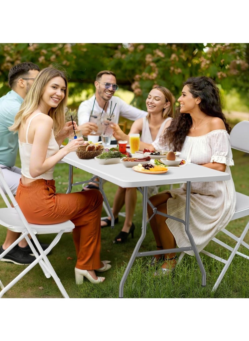 NNEWVANTE - Foldable Table 6ft, Plastic Folding Table, Portable Heavy Duty Dining Table with Lock Function & Carrying Handle, Outdoor Indoor Foldable White Table for Camping Party Picnic - Image 1