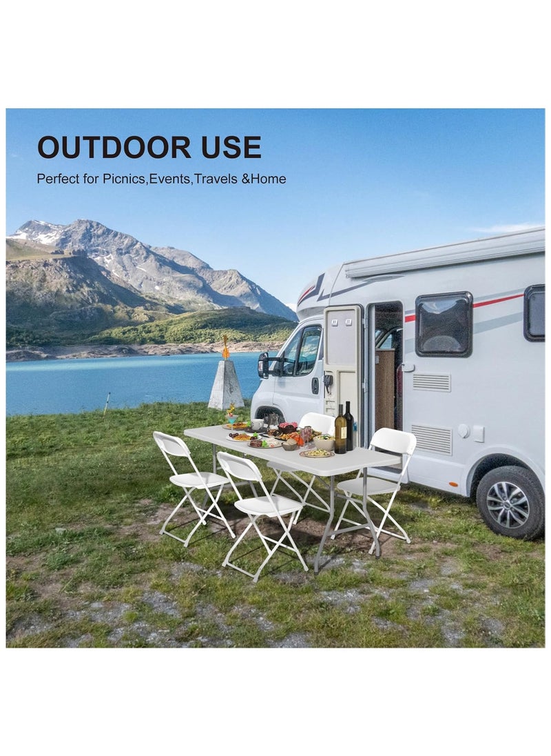 NNEWVANTE - Foldable Table 6ft, Plastic Folding Table, Portable Heavy Duty Dining Table with Lock Function & Carrying Handle, Outdoor Indoor Foldable White Table for Camping Party Picnic - Image 1