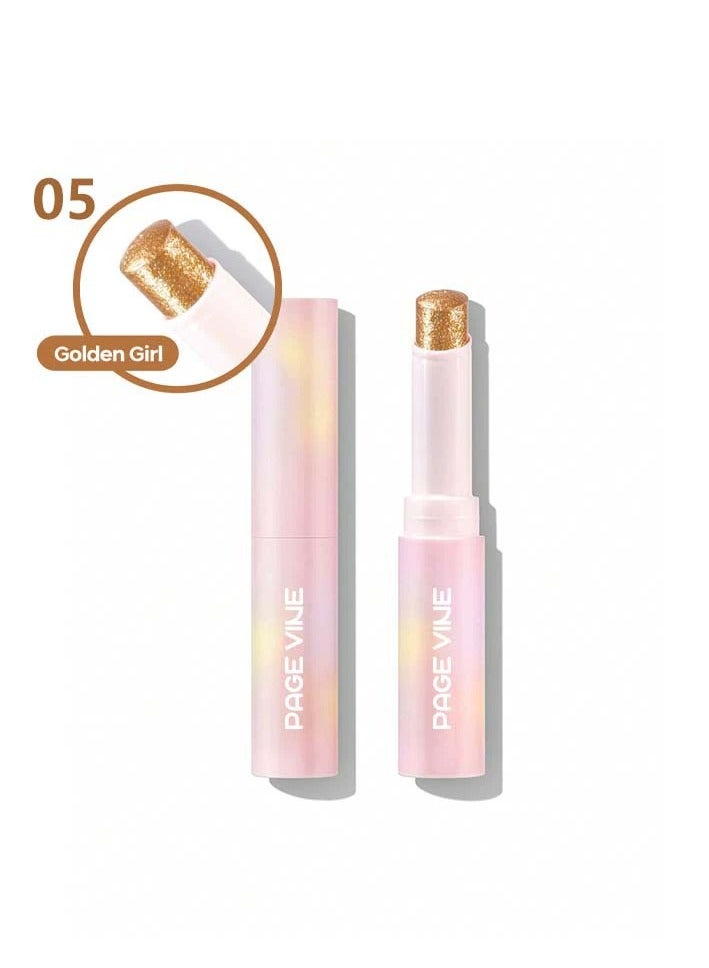 PAGE VINE كريستال جيلي جليز ستيك ظلال العيون عصا كحل منير قلم تلوين مع فرشاة سهلة المزج طويلة الأمد لامع ظلال العيون عصا - فتاة ذهبية - Image 1