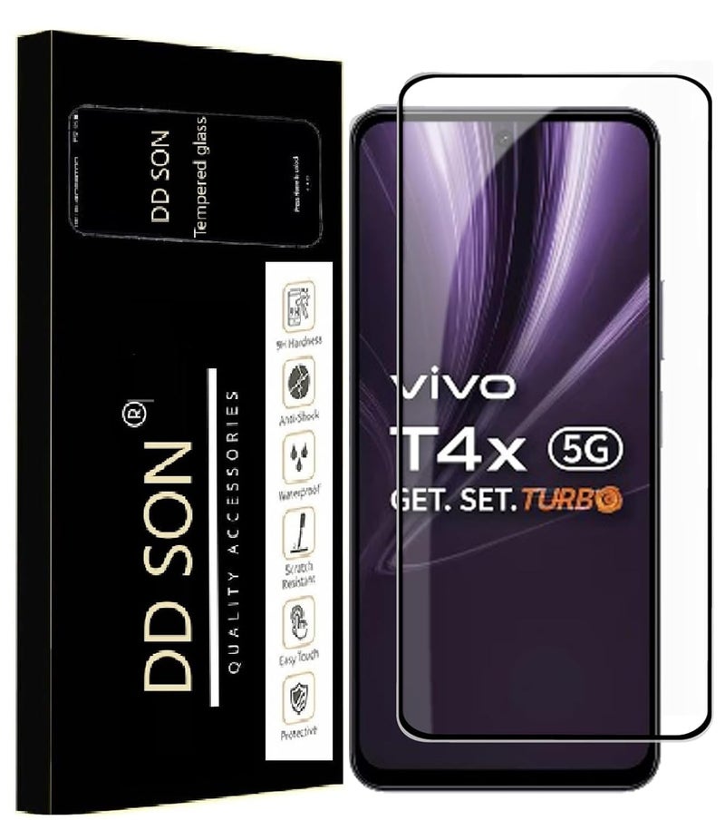 DD SON Tempered Glass Screen Protector Compatible for Vivo T4X 5G with Edge to Edge Coverage and Easy Installation kit,Black - Image 1