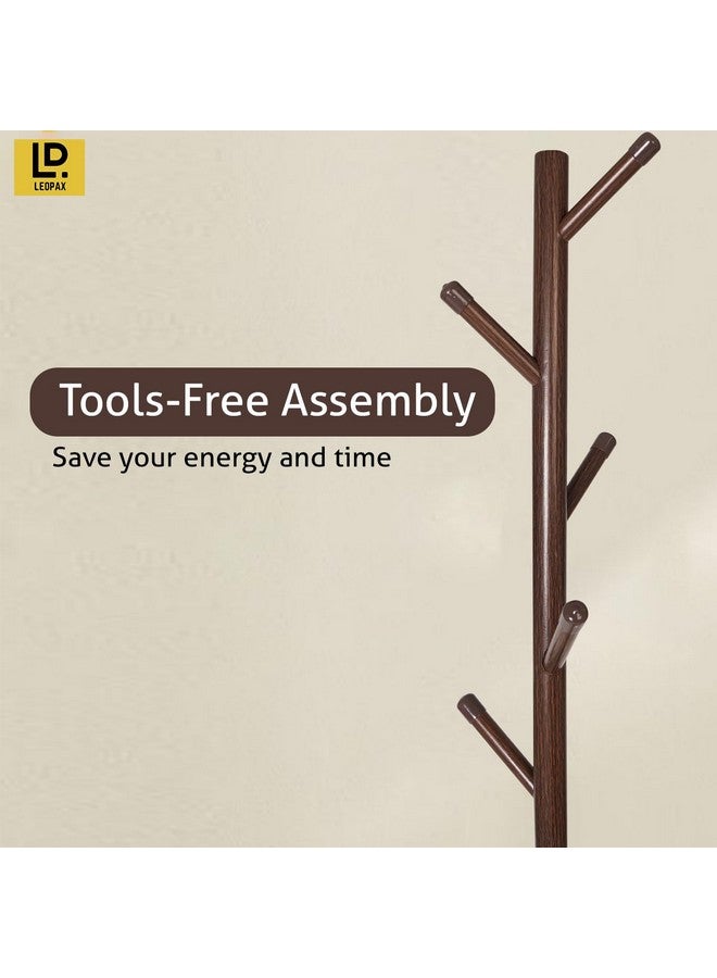 LEOPAX LEOPAX® Premium Coat Rack Freestanding Tree Shape Bamboo Coat Stand With 6 Hooks for Livingroom, Bedroom, Hallway - (40 x 40 x 161cm) - Dark Brown  - Image 3