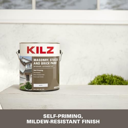 KILZ Self-Priming Masonry, Stucco and Brick Paint, Interior/Exterior, Flat, White, 1 Gallon - Image 5