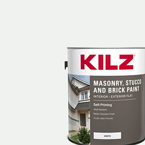 KILZ Self-Priming Masonry, Stucco and Brick Paint, Interior/Exterior, Flat, White, 1 Gallon - Image 2