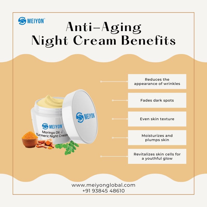 Meiyon Moringa Night Cream with Turmeric for Anti ageing Reduces Fine lines Dark spots 50g - Image 5