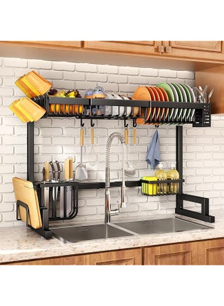 Over The Sink Dish Drying Rack With Fruit Basket 2 Tier Kitchen Counter Dish Drainer Rack Adjustable 33.8 To 41.5 Inch Expandable Utensil Holder Caddy Metal Hook Black - pzsku/ZA9014D3787ADB4DAE134Z/45/_/1719637459/1cb4d60c-bc97-4453-ac7b-d45a4fde54f7