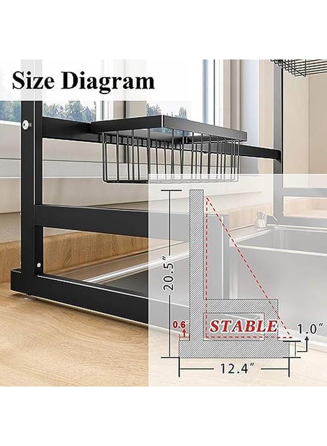 Over The Sink Dish Drying Rack With Fruit Basket 2 Tier Kitchen Counter Dish Drainer Rack Adjustable 33.8 To 41.5 Inch Expandable Utensil Holder Caddy Metal Hook Black