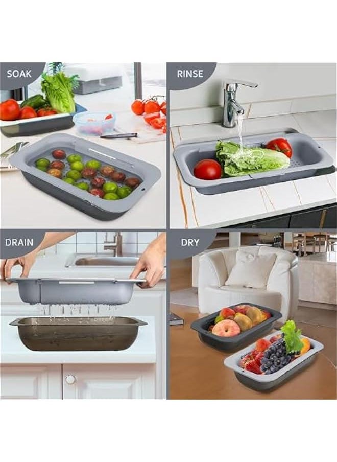 HOOKOR Over the Sink Strainer Colander Basket Set with Bowl, Fruits, Adjustable Retractable Plastic Colander,Wash Vegetables and Fruits, Drain Cooked Pasta and Dry Dishes (Gray With Bowl)  - Image 3
