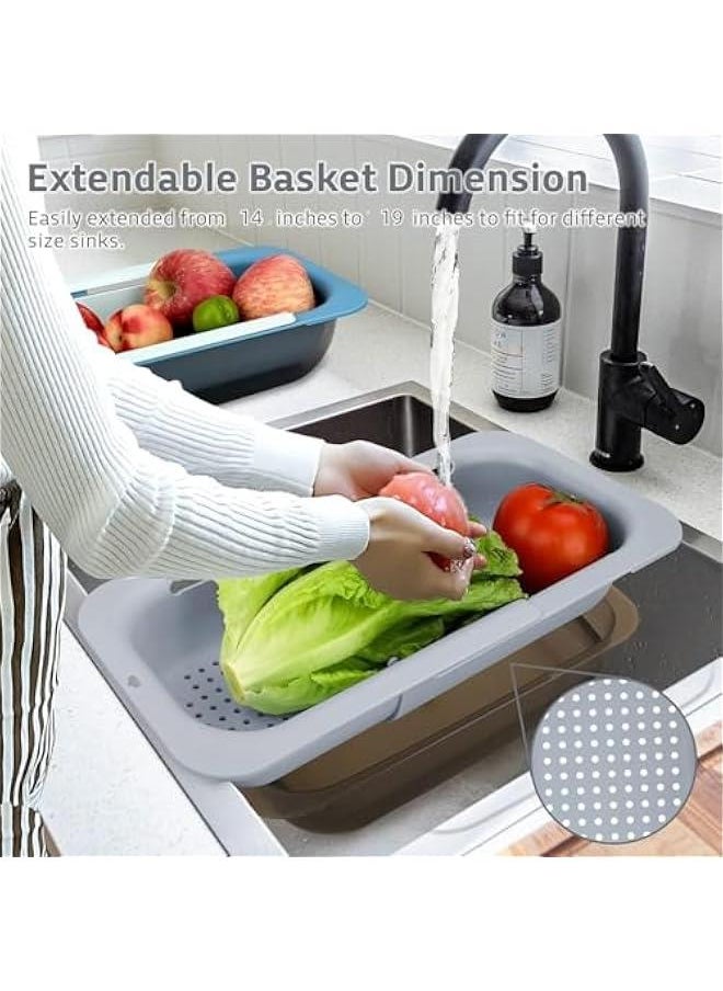 HOOKOR Over the Sink Strainer Colander Basket Set with Bowl, Fruits, Adjustable Retractable Plastic Colander,Wash Vegetables and Fruits, Drain Cooked Pasta and Dry Dishes (Gray With Bowl)  - Image 4
