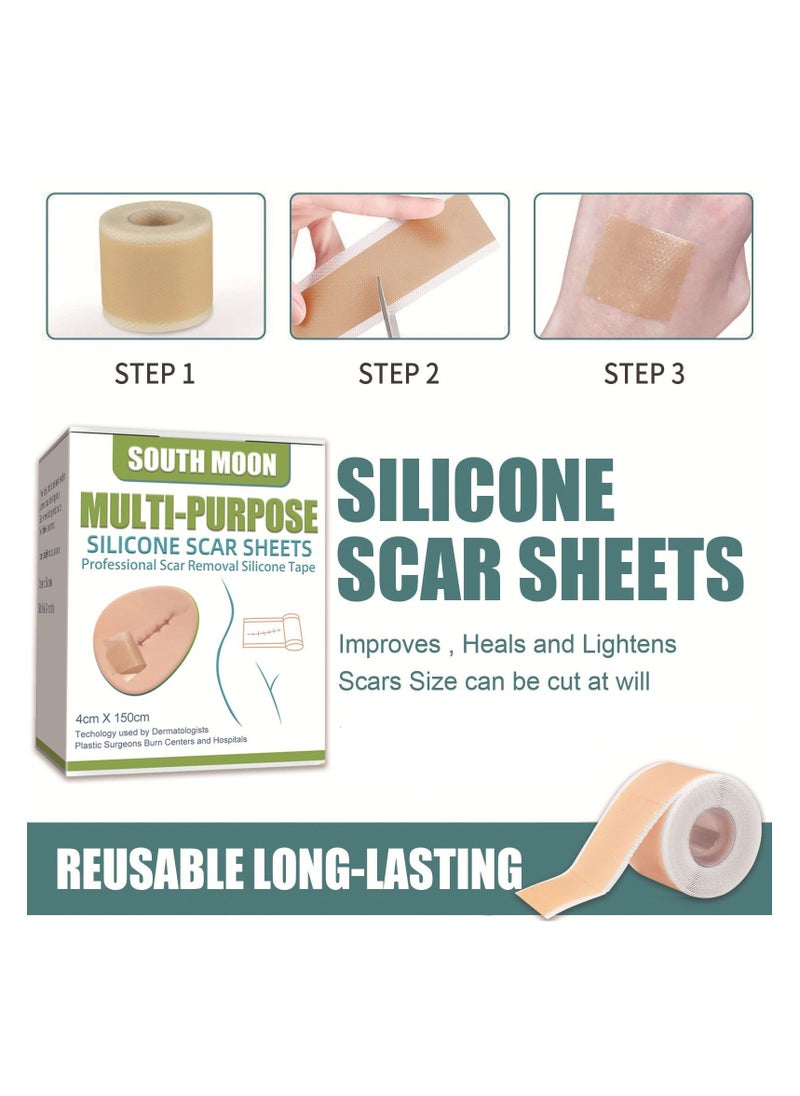 SOUTH MOON - Silicone Scar Patch, Fade Scar Sticker, Efficient Beauty Scars Removal Cesarean Section Burn Scars Left Behind Gel Painless Tape Roll (4cm * 1.5m) - Image 1