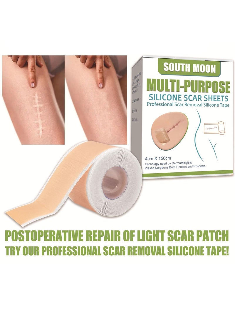 SOUTH MOON - Silicone Scar Patch, Fade Scar Sticker, Efficient Beauty Scars Removal Cesarean Section Burn Scars Left Behind Gel Painless Tape Roll (4cm * 1.5m) - Image 1