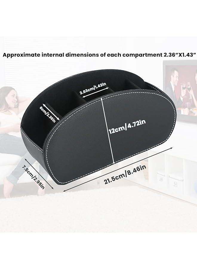 SAGREENY Leather Remote Control Holder With 5 Compartments Tv Remote Caddy Store Box Office Supplies Desktop Organizer For Controller Glasses And Media Player Pen Storage Black - Image 2