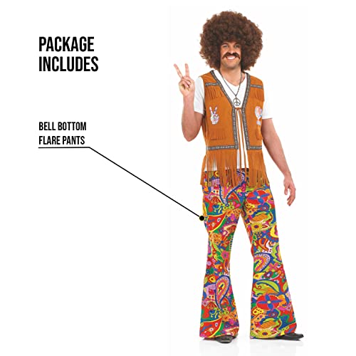 fun shack Men Bell Bottom Pants 70s Costume, Adult Hippie Outfit for Halloween, Retro Party Wear for Men, Large - Image 3