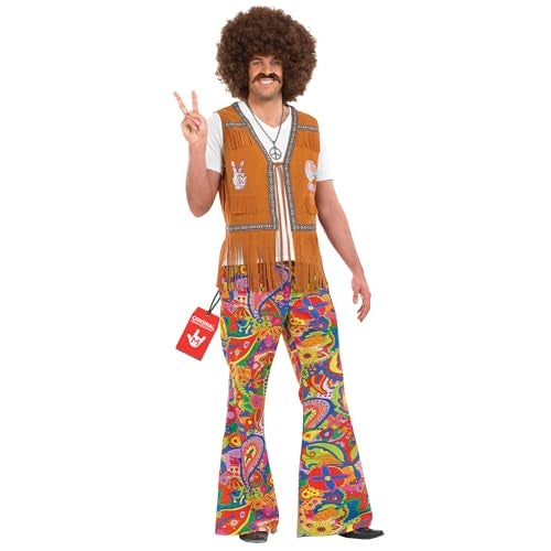 fun shack Men Bell Bottom Pants 70s Costume, Adult Hippie Outfit for Halloween, Retro Party Wear for Men, Large - Image 5