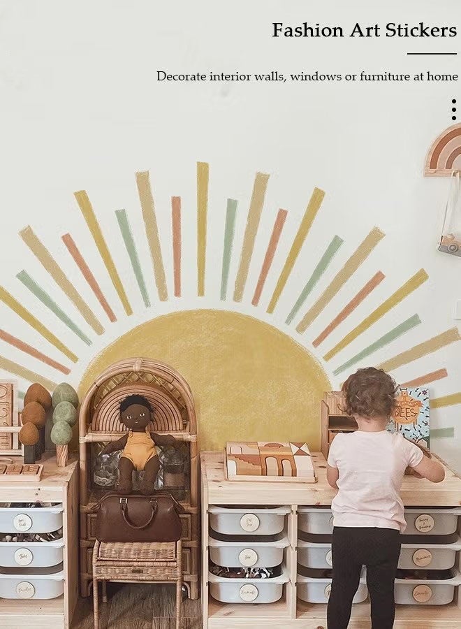 إيليلي ملصق حائط لغرفة الأطفال، ملصقات حائط للنظام الشمسي للأطفال، ملصق حائط مقاوم للماء من مادة البولي فينيل كلوريد، ملصقات حائط نصف شمس لتزيين حائط غرفة نوم الأولاد والبنات - Image 3