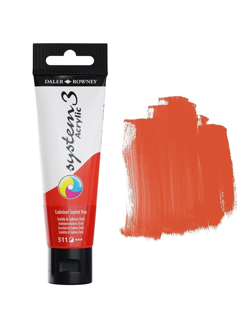 Daler Rowney System3 Acrylic Paint Tube Cadmium Scarlet Hue 59ml Content  - Image 1