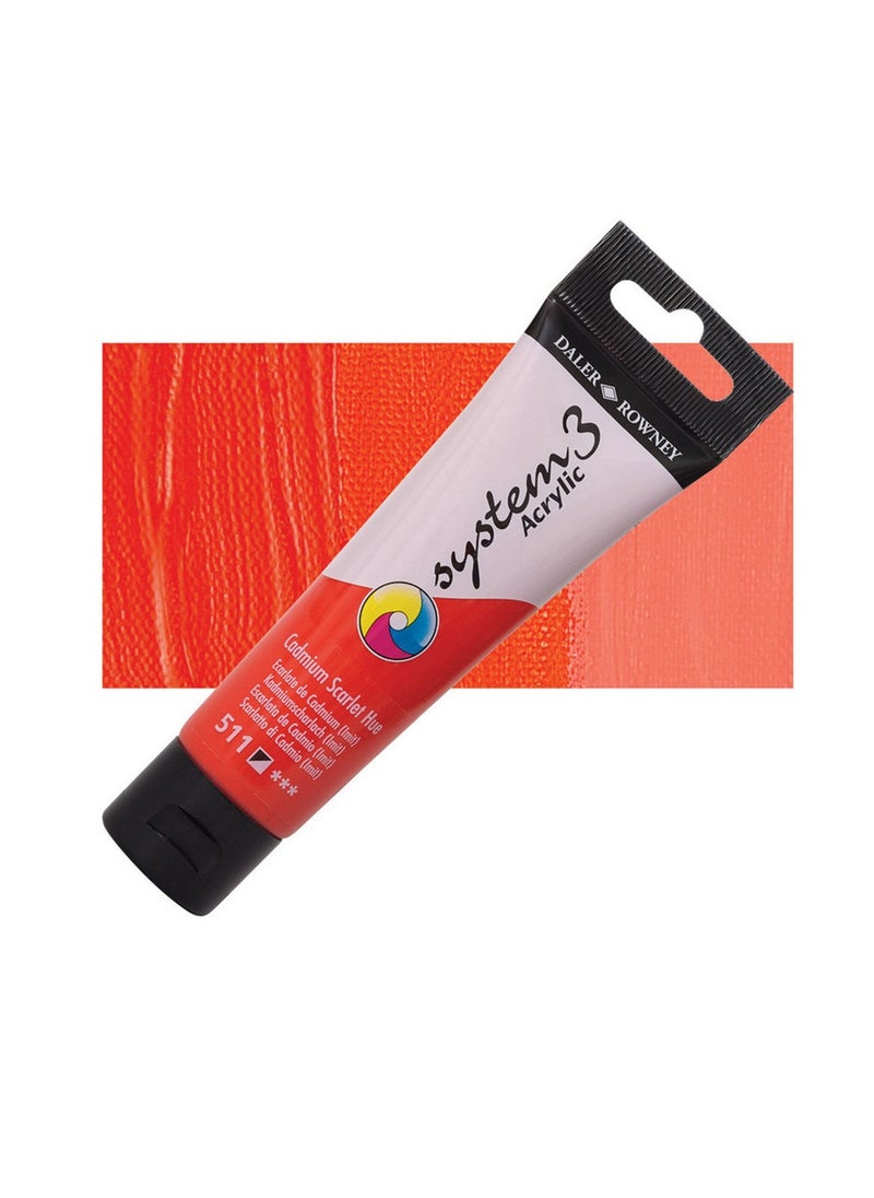 Daler Rowney System3 Acrylic Paint Tube Cadmium Scarlet Hue 59ml Content  - Image 2