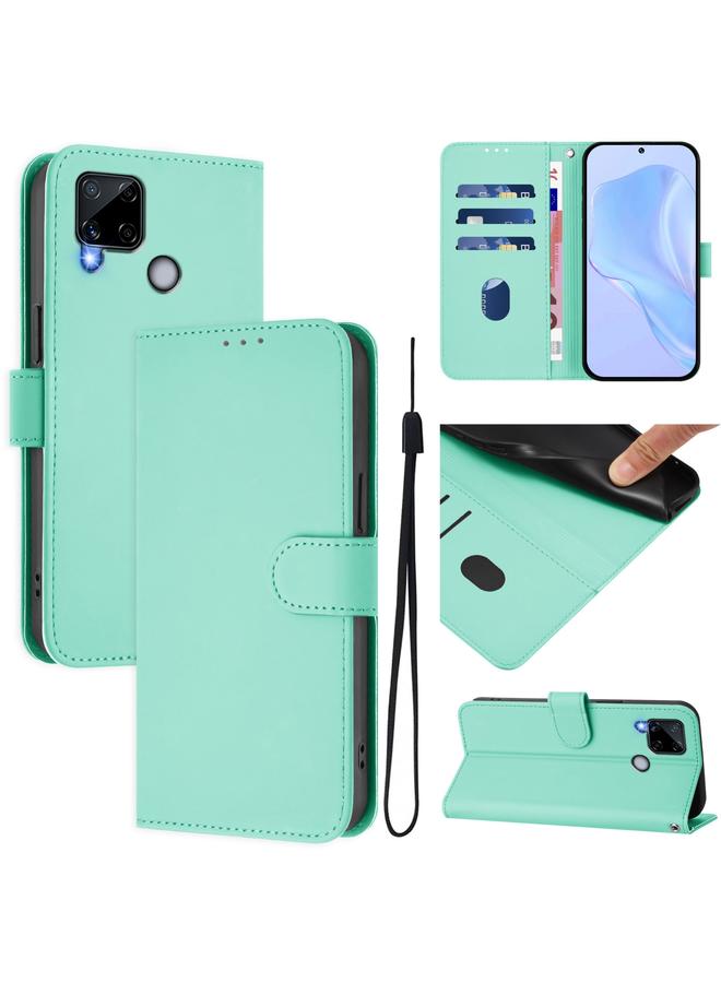 S-TOP Case For Realme C25 / C15 / C12 / C25s Skin Feel Solid Color Leather Phone Case with Lanyard - Image 1
