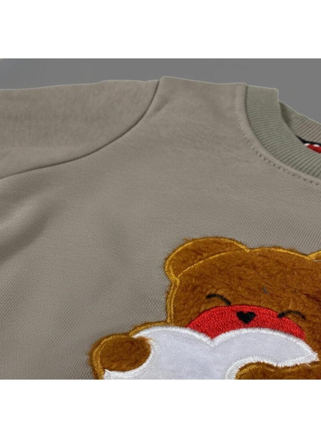 LOOFI Boys' kids' clothing set, 2 pieces: sweatshirt and sweatpants with a winter bear print - brown - Image 3