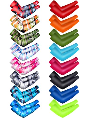 Mntrprko 16 Pairs Sports Arm Sleeves for Kids Basketball Baseball Arm Sleeves UV Sun Protection Cooling Arm Cover Sleeve (Classic Color, 3-6 Years) - Image 1